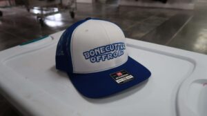 BONECUTTER trucker hat, white/royal
