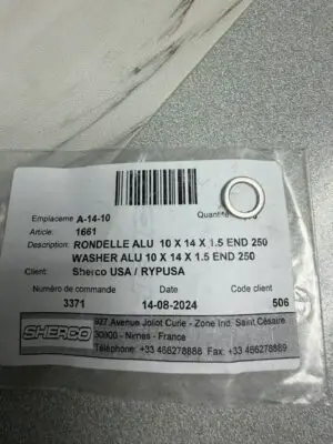 WASHER ALU 10 X 14 X 1.5 END 250