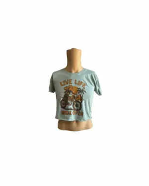 LIVE WIDE CROP TEE STONE GREEN, L